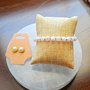 Faux Pearl Decor Beaded Bracelet with faux pearl earrings